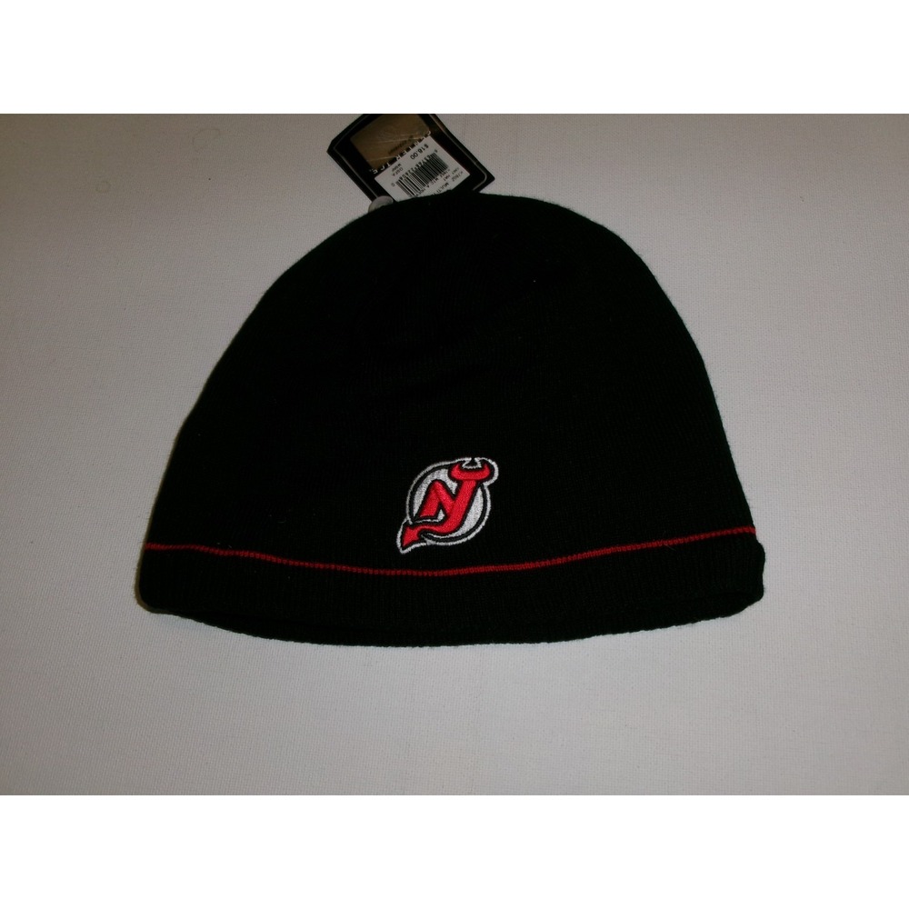 NEW JERSEY DEVILS KNIT BEANIE TOBOGGAN Y2K HAT CAP VINTAGE DEADSTOCK U5